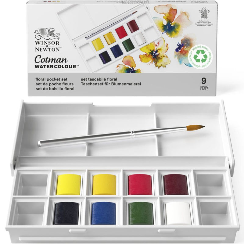 Winsor & Newton Cotman Watercolour Half Pans Pocket Sets (Set of 8 + Brush)