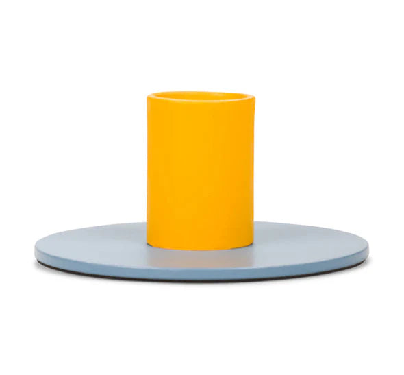 Two Tone Metal Candle Holder - Mustard/Grey