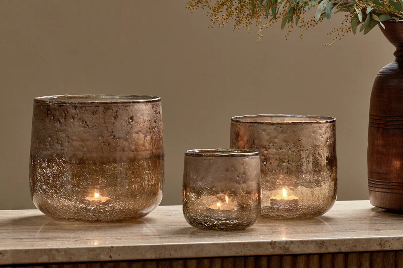 Konara Copper Smoke Glass Tealight Holder