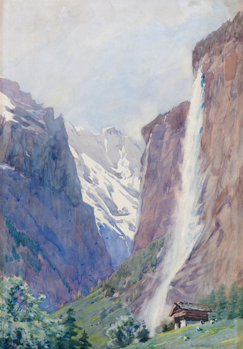 Staubach Falls, Grindelwald, Switzerland - Original Painting by Alfred Heaton Cooper (1863 - 1929)