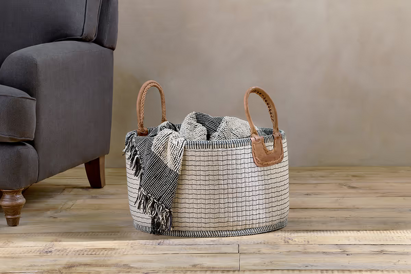 Anjuli Jute and Cotton Off White and Black Basket