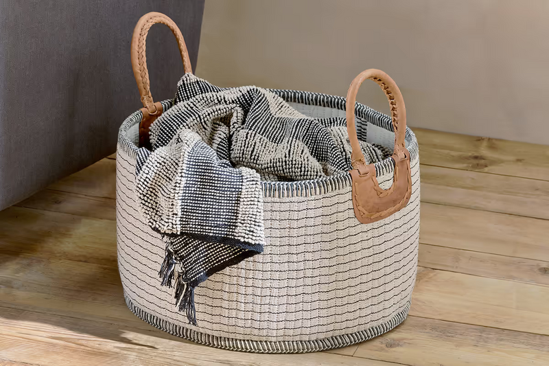 Anjuli Jute and Cotton Off White and Black Basket