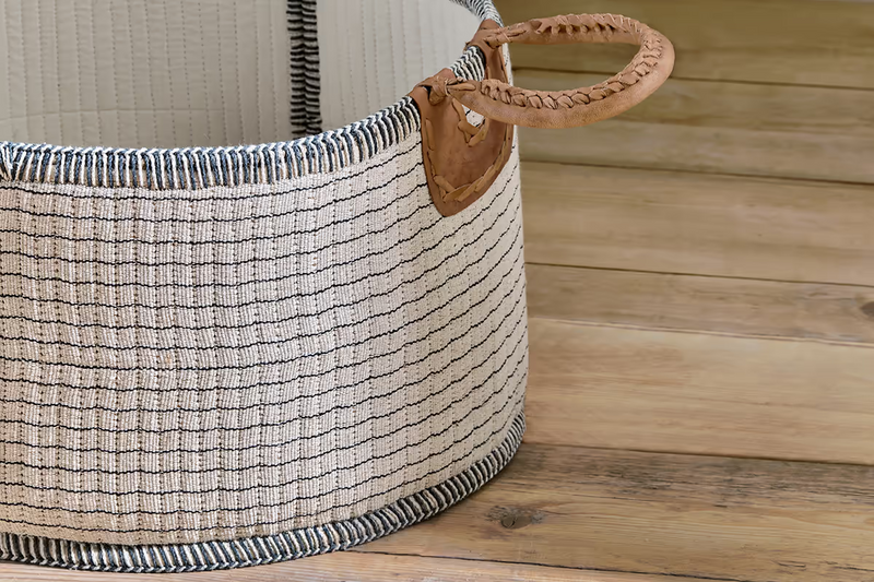 Anjuli Jute and Cotton Off White and Black Basket