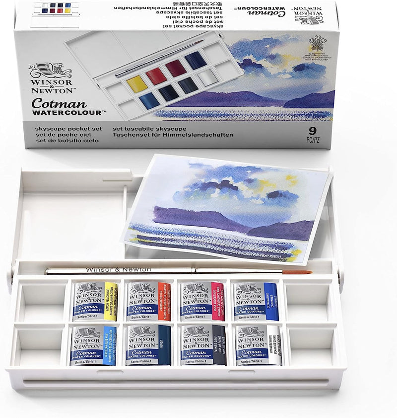 Winsor & Newton Cotman Watercolour Half Pans Pocket Sets (Set of 8 + Brush)